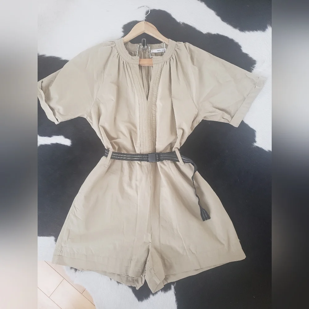 MNG mango khaki safari romper jumpsuit sz L - Picture 10 of 12